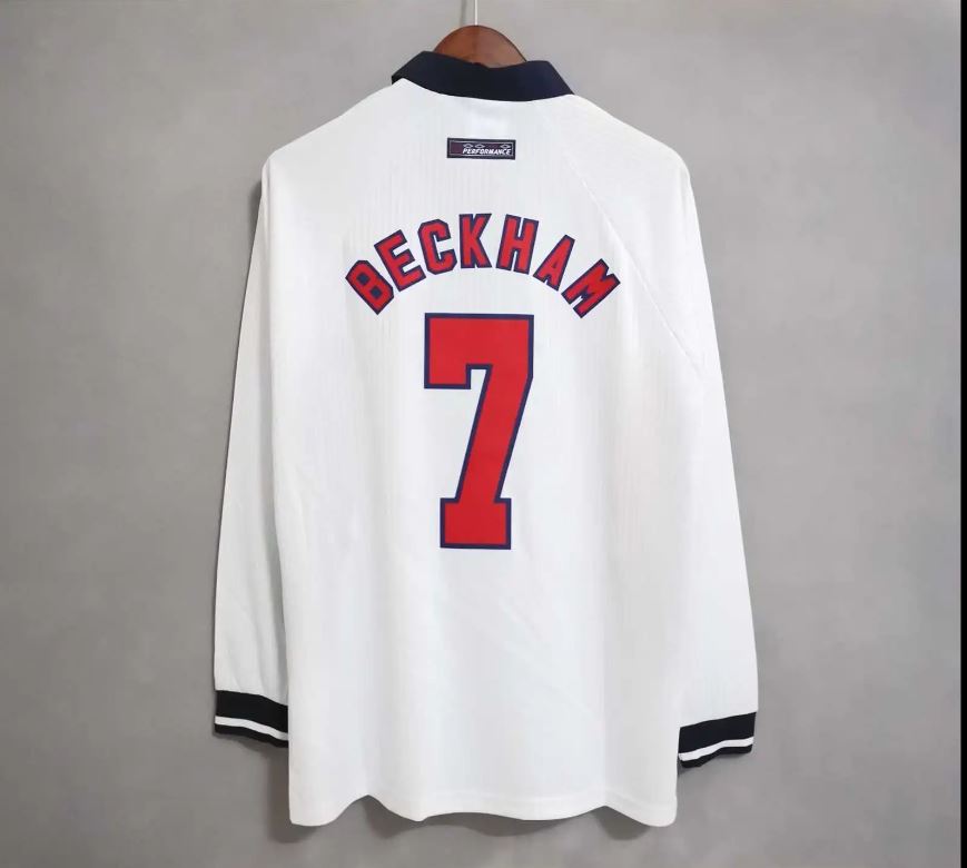 1998 England Long Sleeves Home Retro Shirt World Cup Beckham