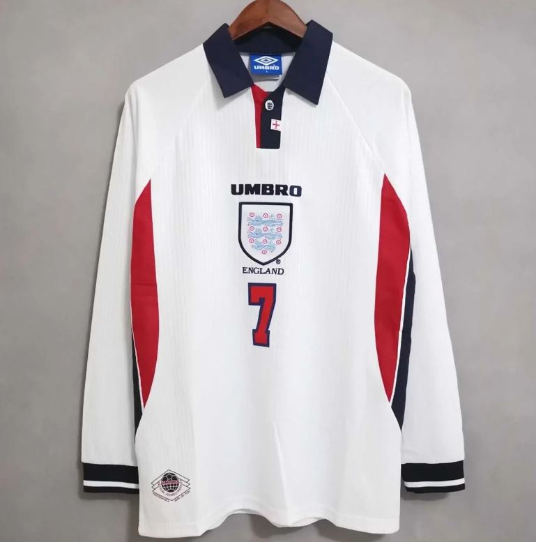 1998 England Long Sleeves Home Retro Shirt World Cup Beckham