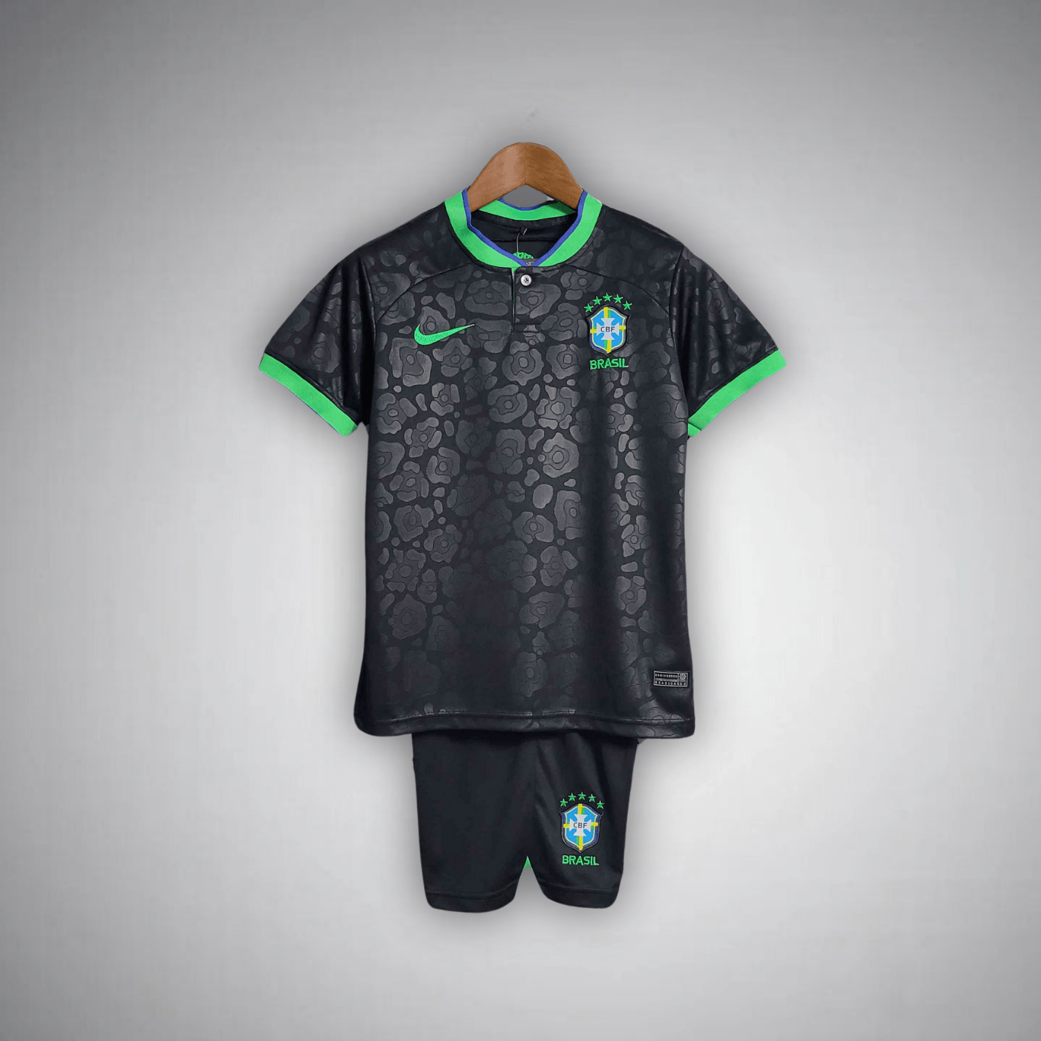 Brazil Kids Football Kit Black Leopard