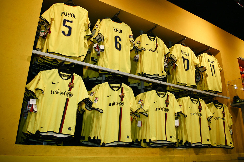 barcelona soccer jersey in a store