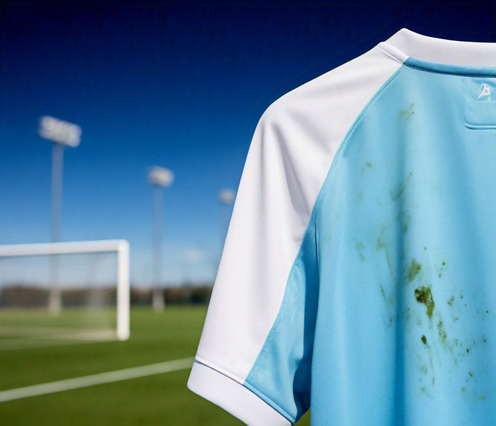 a football kit stained with grass 