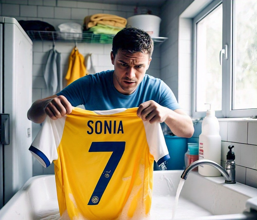 a man washing a football kit