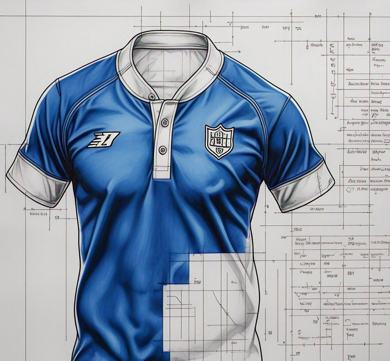 detailed technical drawings of a football shirt