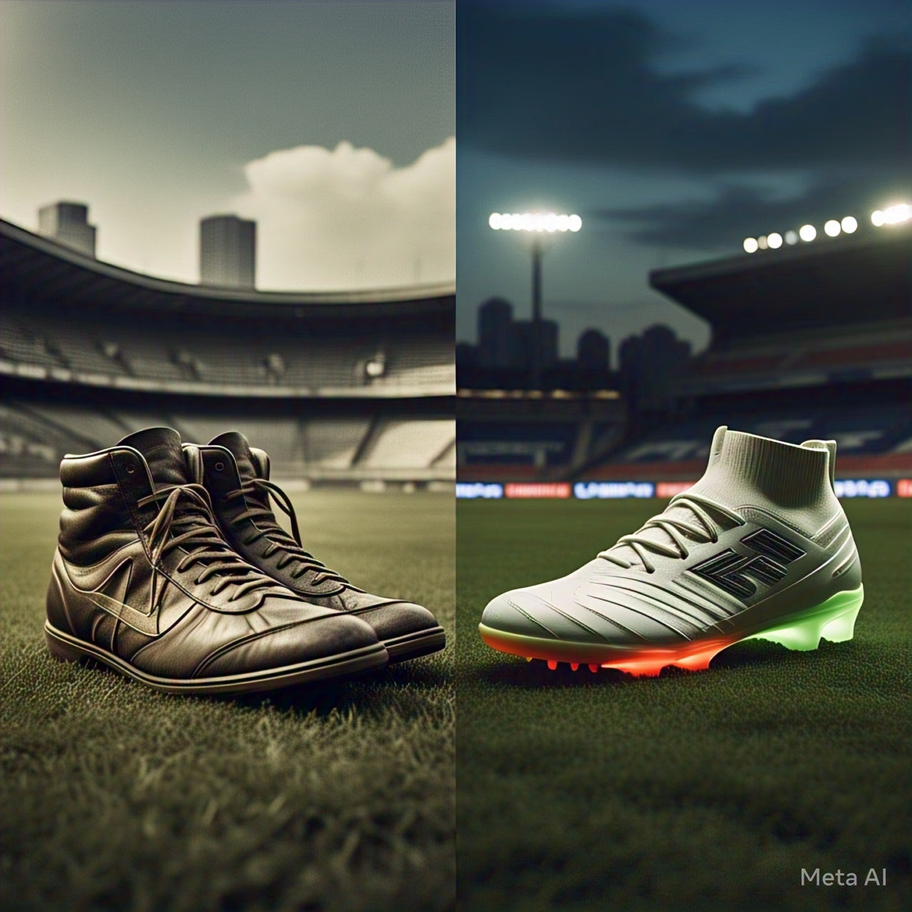 comparing early 20th century vs very modern soccer boots