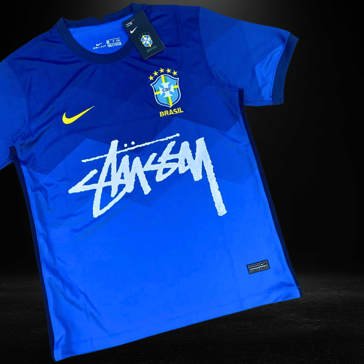 brazil x stussy blue soccer jersey