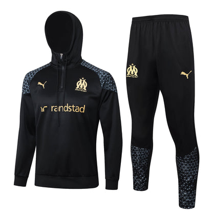 marseille 23 24 black Football Tracksuit hoodie