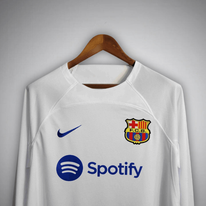 23 24 fc barcelona white long sleeve away kit