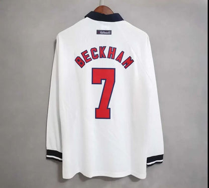 1998 England Long Sleeves Home Retro Shirt World Cup Beckham