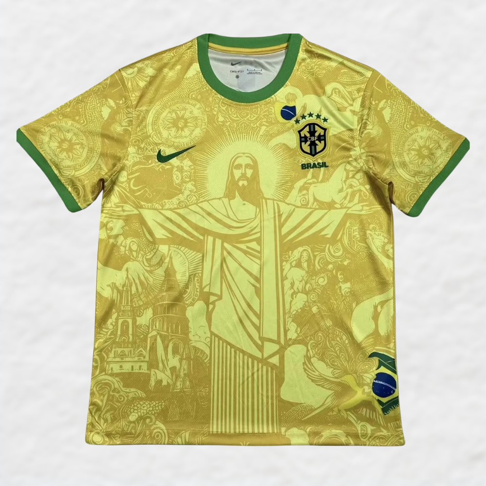 brazil 2024 25 yellow jesus christ the redeemer special edition shirt