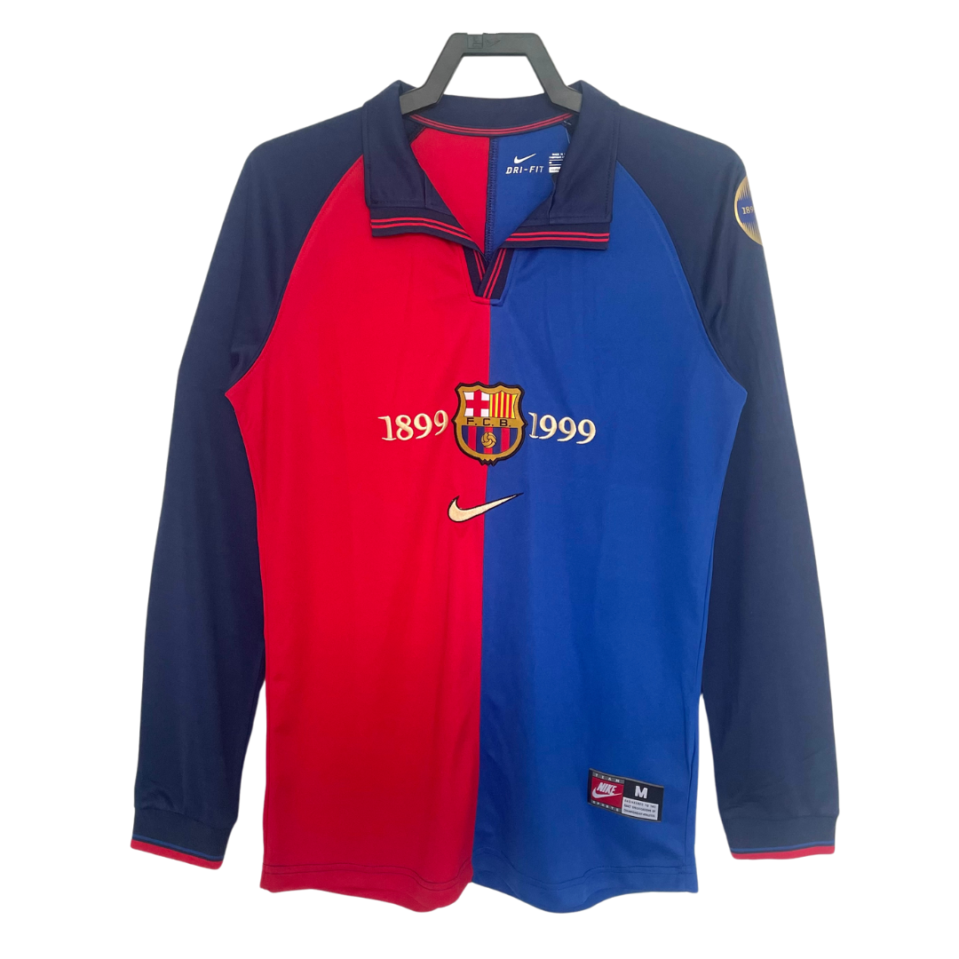 1999 Barcelona Retro Long Sleeve Shirt Home-100 Years Anniversary