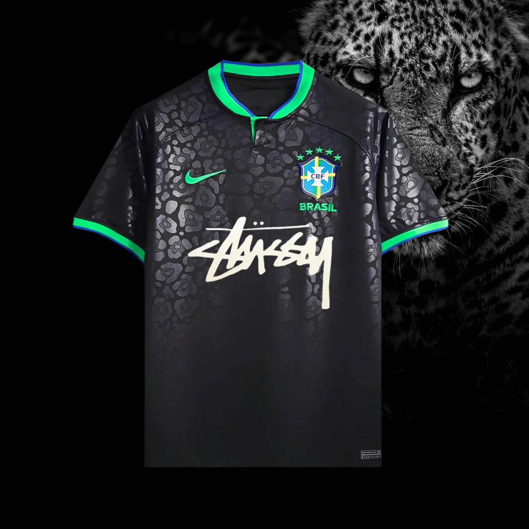 Brazil Black Leopard x Stussy Shirt - Special Edition football kit soccer jersey t-shirt