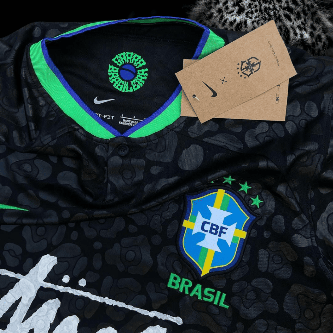 Brazil Black Leopard x Stussy Shirt - Special Edition football kit soccer jersey t-shirt