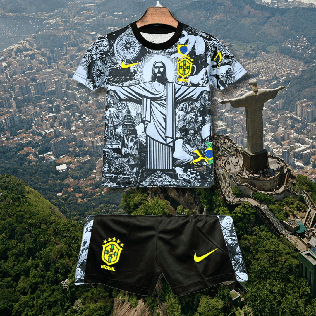 Brazil X Jesus Christ 24 25 _ Special Edition Kids Football Kit Kids soccer jersey t-shirt shirt