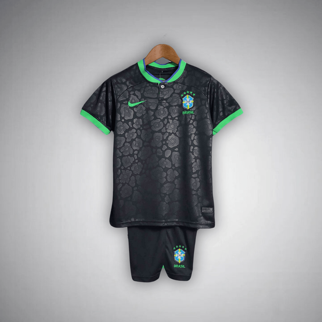 Brazil Kids Football Kit Black Leopard