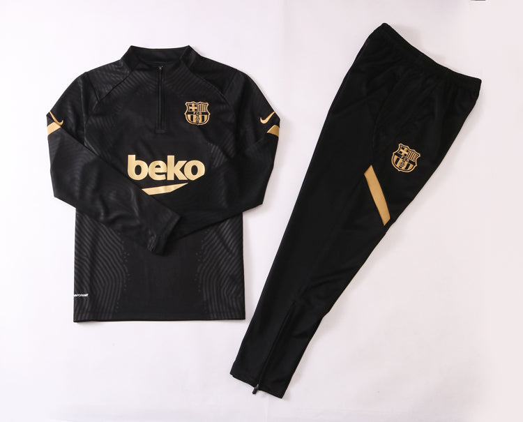 barcelona 2021 black gold Football Tracksuit