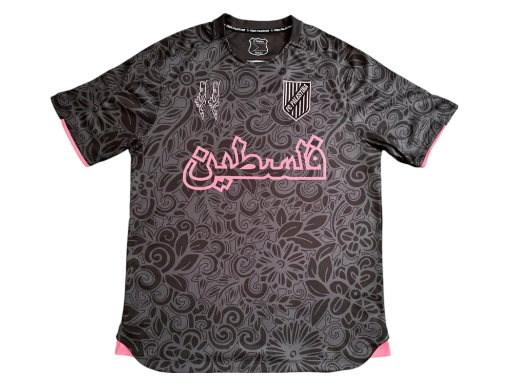 2024 fc palestina x farrah azam collab shirt black kit fan version